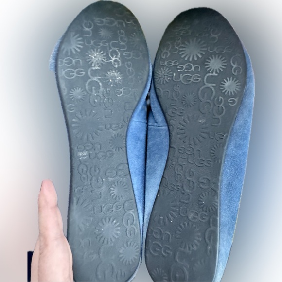 UGG Women’s 9 Alloway Blue Suede Flats Embroidered Medallion Shearling Lined - Picture 8 of 15